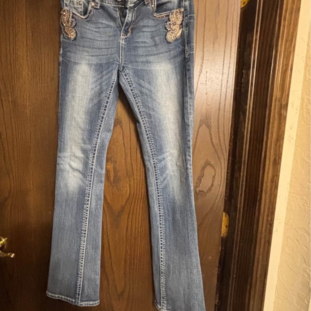 Grace Women's Blue Boot Cut Jeans with Embellishments